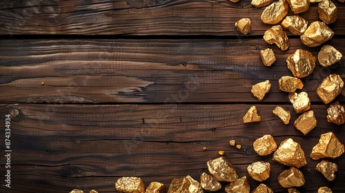 A golden yellow stone is arranged on the right on a wooden background