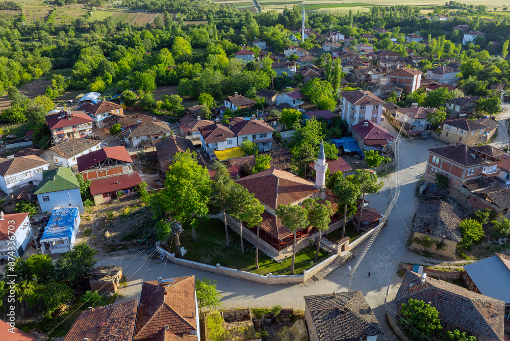 Fototapeta premium Ottoman architecture built in 1676 with wood and cut stone (Çandı technique) without using nails Silahdar Omer Pasa Mosque, Erbaa, Tokat