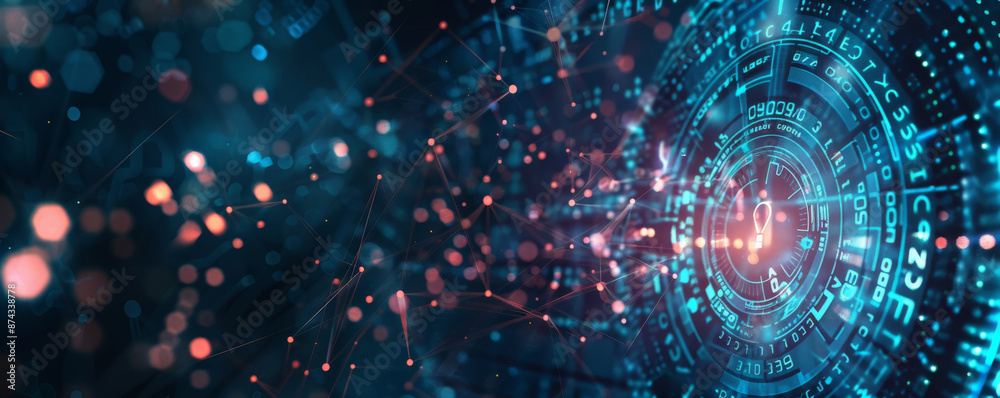 Digital security background featuring a futuristic interface, digital locks, and binary code floating in cyber space. Digital security background featuring a futuristic interface, digital locks, and binary code floating in cyber space.