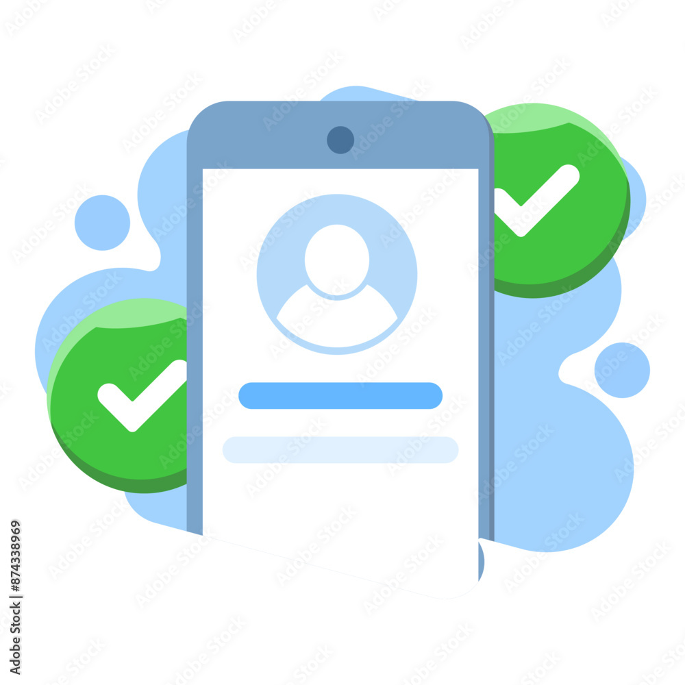 Concept of mobile app account successfully registered, successful login via smart phone. modern graphic elements for pop up ui information, infographics, icons, flat design vector illustration.