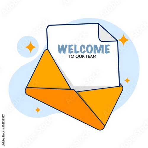 greeting card template concept, welcome to our team, new team member, welcome word, greeting concept, Join our team sign. Flat style. Vector icon, graphic element for landing page, ui, banner.