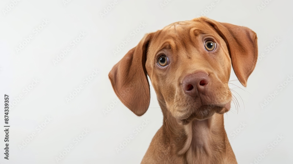 Curious brown dog with floppy ears looking directly at the camera, isolated on a white background Cute and engaging, ideal for petrelated content or advertisements