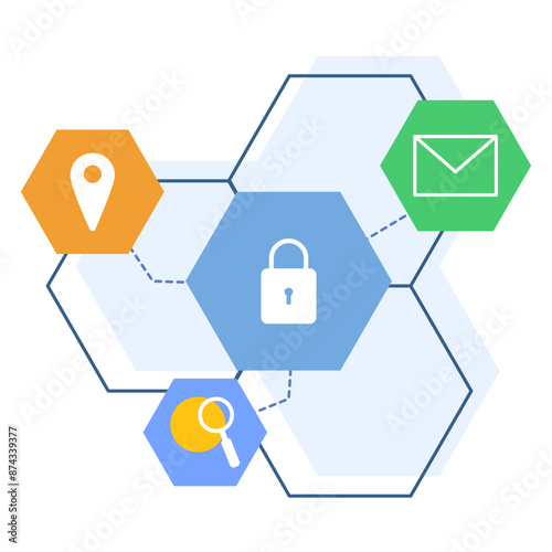 Concept of online security and personal data protection, database security, phishing, hacker attacks. hackers steal personal data. secure account login. flat design icon vector illustration.