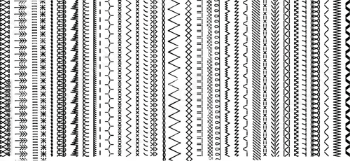 Sew stitch. Colorful seamless pattern brush embroidery thread seam, fabric sewing machine stitches line border, textile seam. Needlework