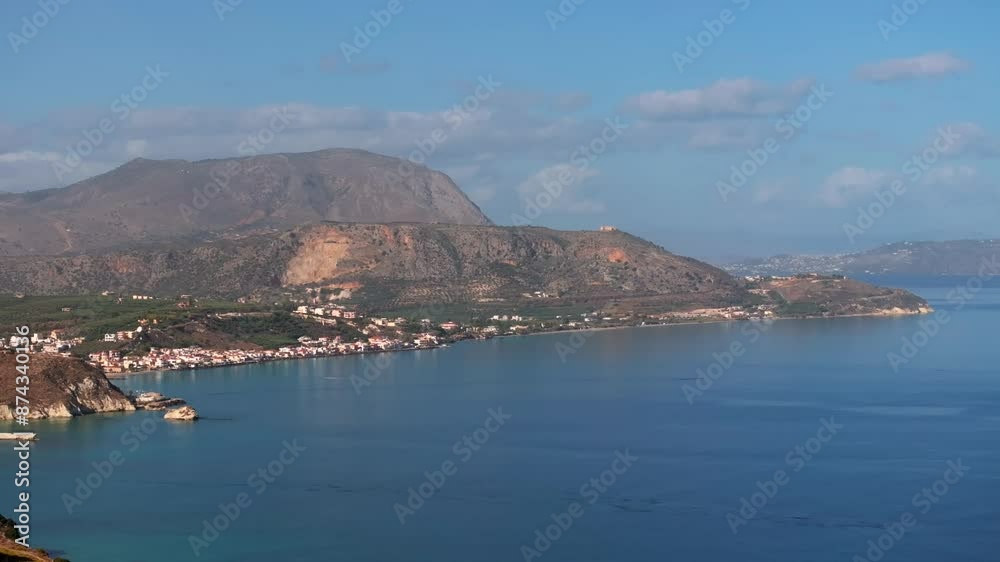 Aerial drone shot.View of famous beach in the summer, Crete, Greece. Aerial drone shot.View of famous beach in the summer, Crete, Greece.