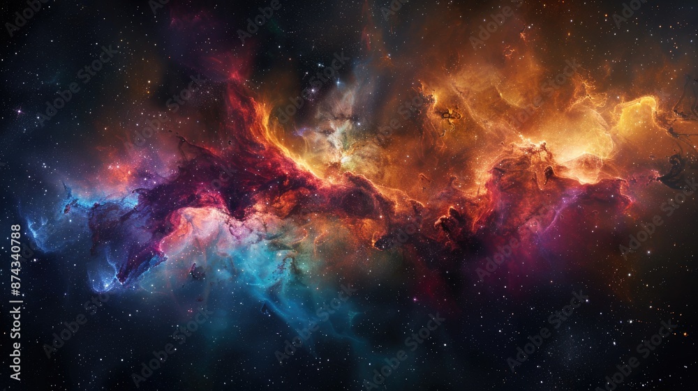 Fototapeta premium Vibrant stellar nebula with colorful gases in space