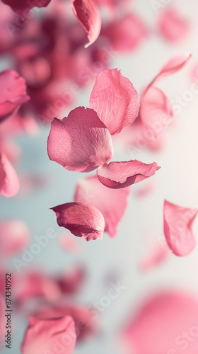 Wallpaper Mural Against a soft blue sky, pink rose petals drift gently, crafting a peaceful and enchanting moment that highlights the natural elegance of the floating petals Torontodigital.ca