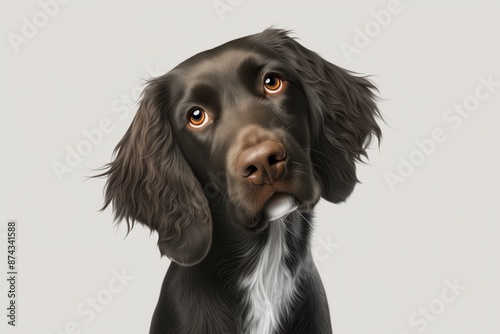 headshot portrait of dog tilting head looking forward