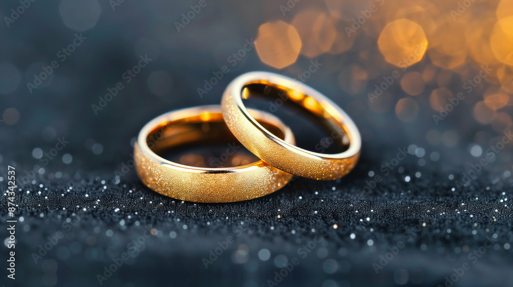 Elegant Gold Wedding Rings. Luxury Matrimony Jewelry on Sparkling Background Elegant Gold Wedding Rings. Luxury Matrimony Jewelry on Sparkling Background