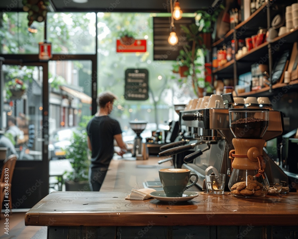 Fototapeta premium a coffee shop with a man in the background
