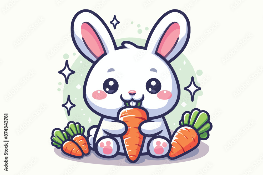 cute Rabbit Bite Carrot Cartoon Vector Icon Illustration with white background cute Rabbit Bite Carrot Cartoon Vector Icon Illustration with white background