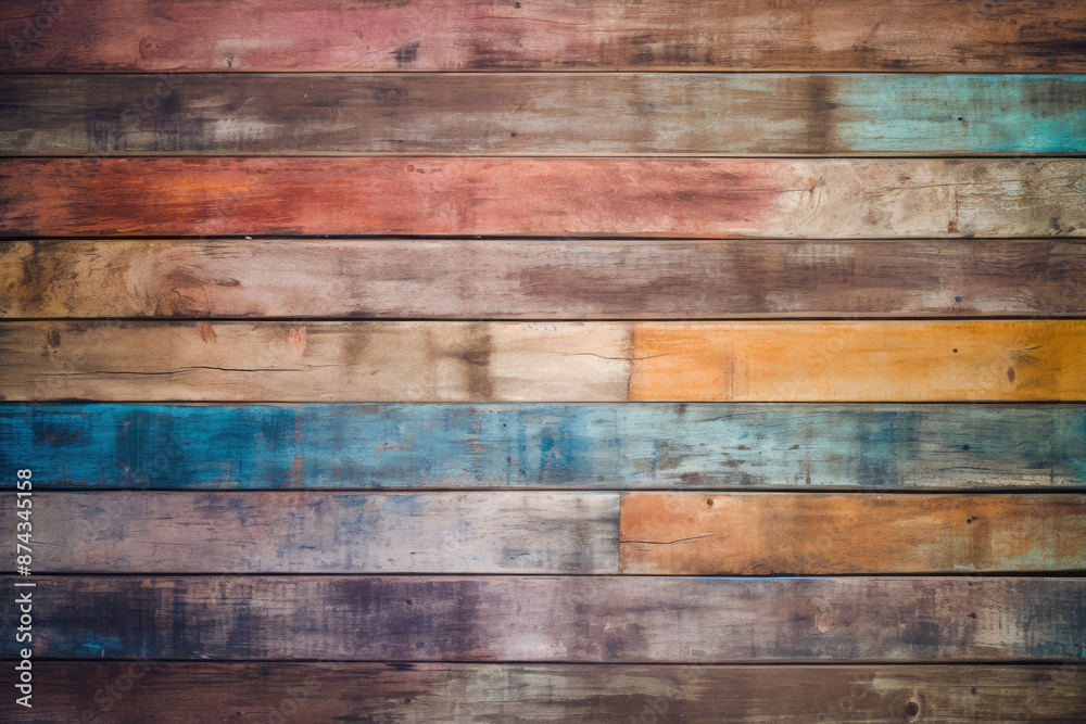 Naklejka premium Processed collage of colored old wood planks material texture. Background for banner, backdrop