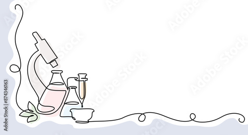 Chemistry and physics laboratory equipment education concept. Corner frame.