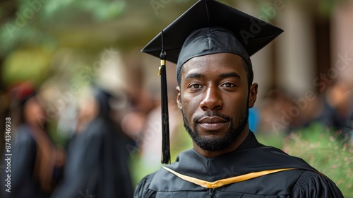 Proud Graduate in Cap and Gown Smiles for a Graduation Portrait