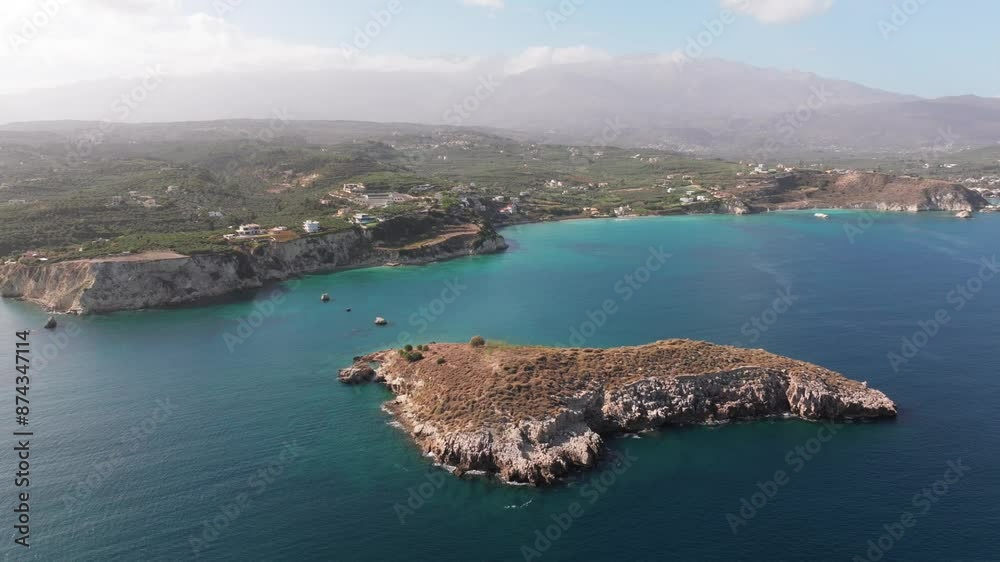 Aerial drone shot.View of famous beach in the summer, Crete, Greece. Aerial drone shot.View of famous beach in the summer, Crete, Greece.