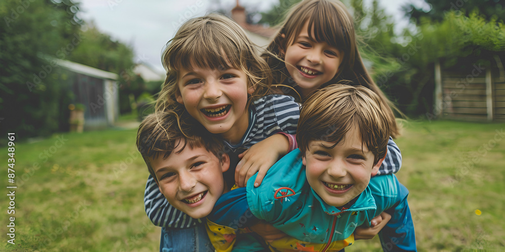 Four Happy Children Playing and Piling Up in Backyard on a Sunny Day ,
Joyful Group of Kids Having Fun and Posing Together in Green Backyard Four Happy Children Playing and Piling Up in Backyard on a Sunny Day ,
Joyful Group of Kids Having Fun and Posing Together in Green Backyard