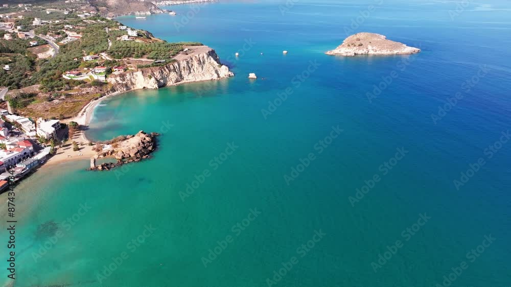Aerial drone shot.View of famous beach in the summer, Crete, Greece. Aerial drone shot.View of famous beach in the summer, Crete, Greece.