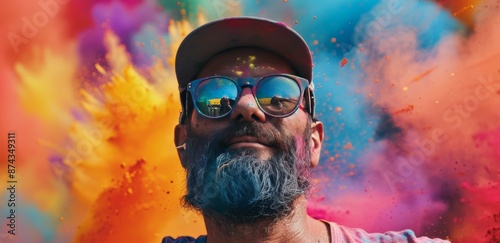 Man Covered in Colorful Powder During Holi Festival Celebration