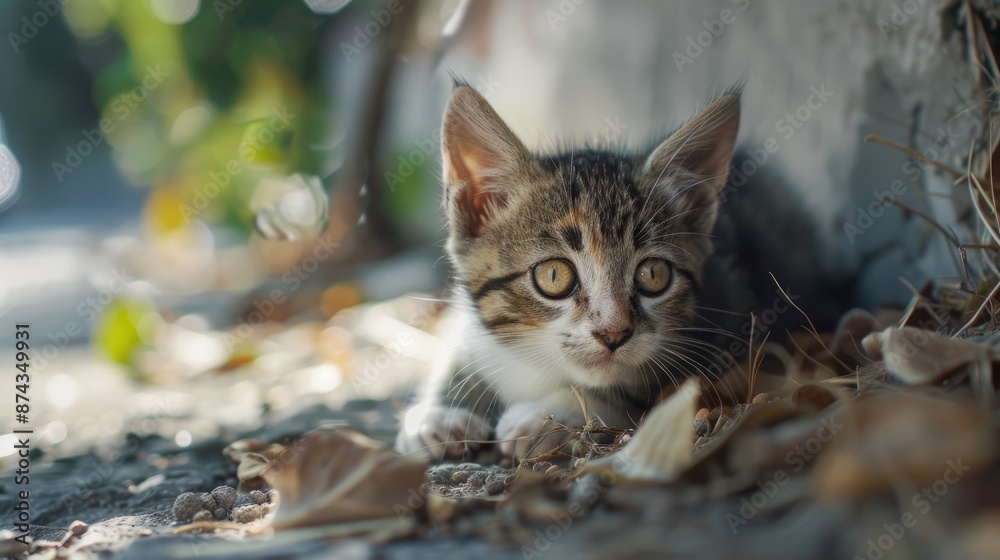 Adorable Little Kitten on the Ground with Aesthetic Charm Adorable Little Kitten on the Ground with Aesthetic Charm