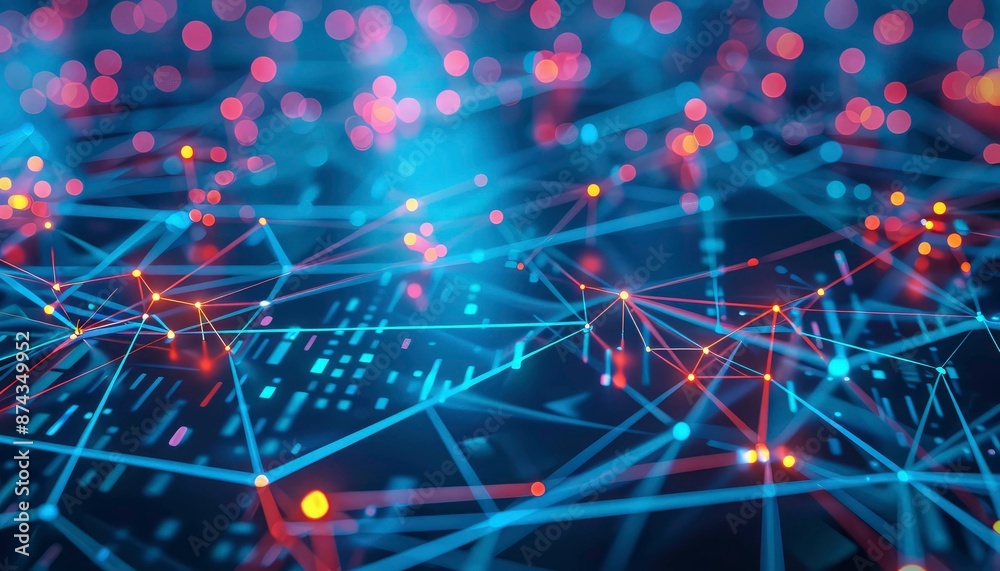 Fototapeta premium Abstract digital network concept with glowing lines and nodes.