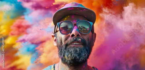 Man Covered in Colorful Powder During Holi Festival Celebration