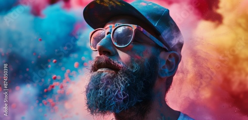 Man Covered in Colorful Powder During Holi Festival Celebration