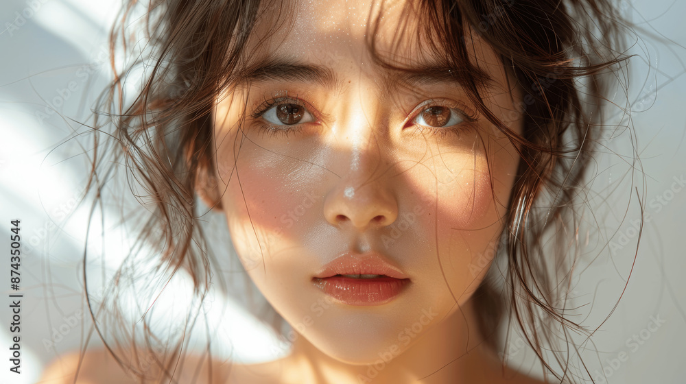 radiant natural beauty in sunlight close-up portrait of serene elegant woman with healthy glowing skin radiant natural beauty in sunlight close-up portrait of serene elegant woman with healthy glowing skin