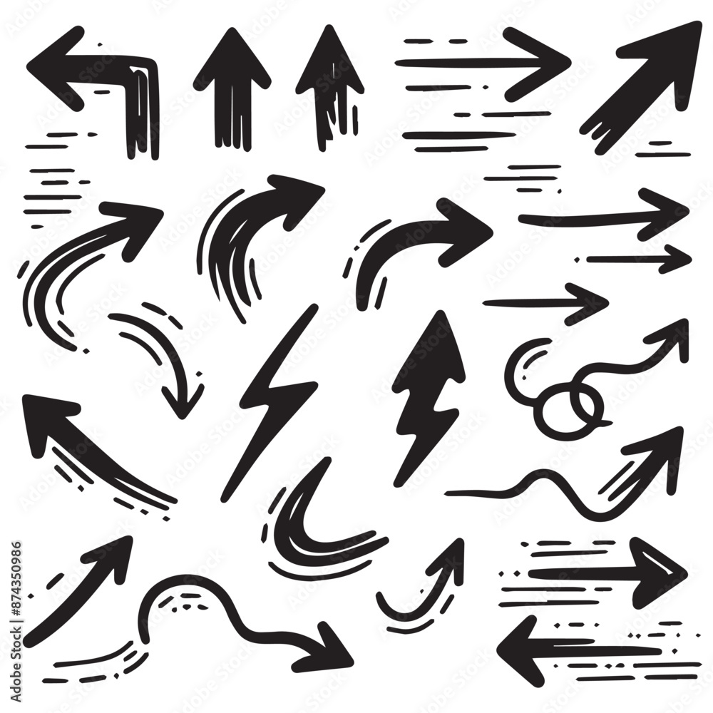 Clean White Background with Sketchy Black Hand-Drawn Arrows Clean White Background with Sketchy Black Hand-Drawn Arrows