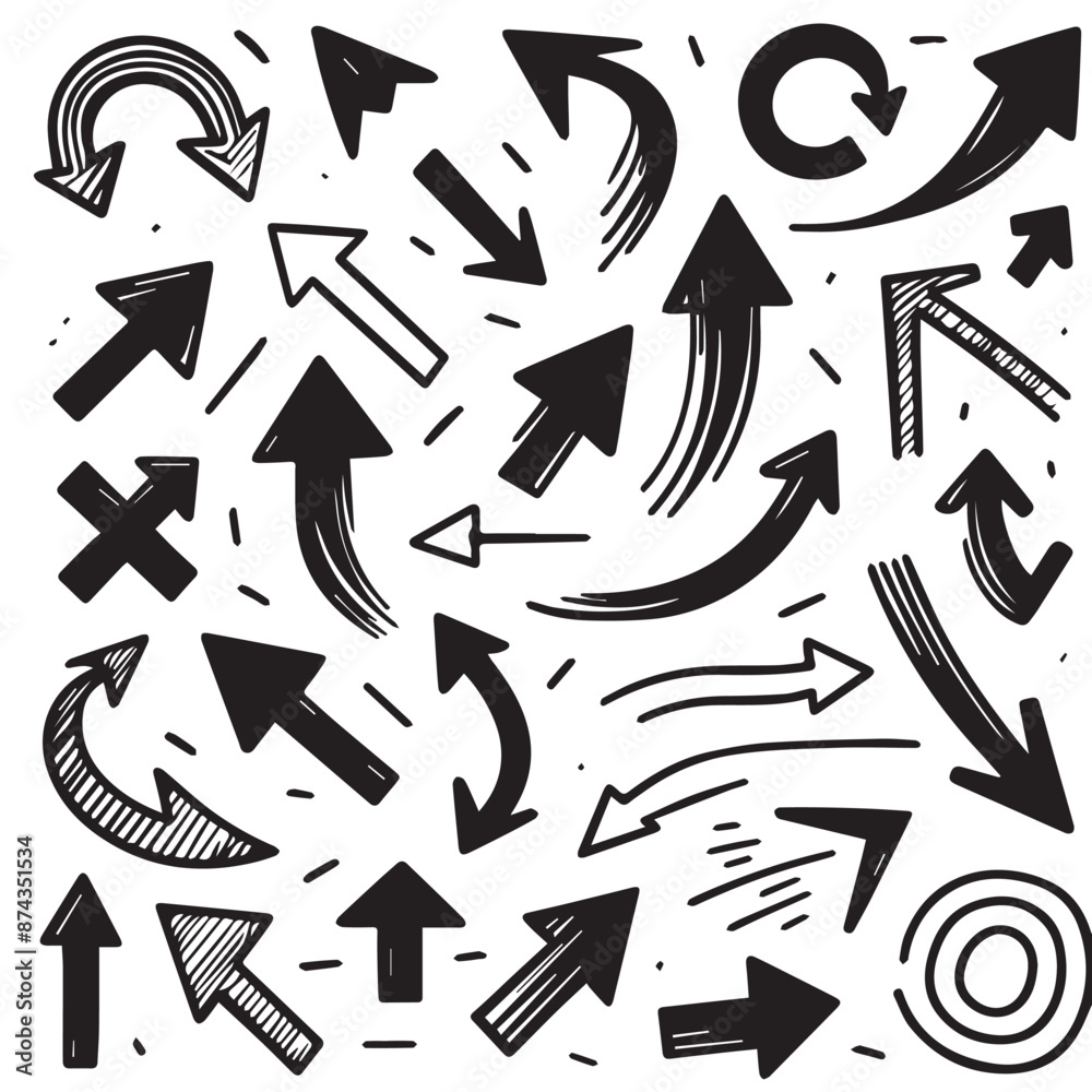 Clean White Background with Sketchy Black Hand-Drawn Arrows Clean White Background with Sketchy Black Hand-Drawn Arrows