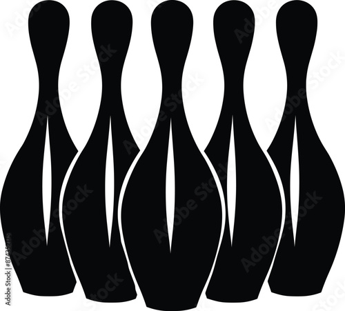 Bowling pins silhouette bundle, Bowling pins icon set, bowling pins standing at the end of a alley, Bowling illustration, simple silhouette design.