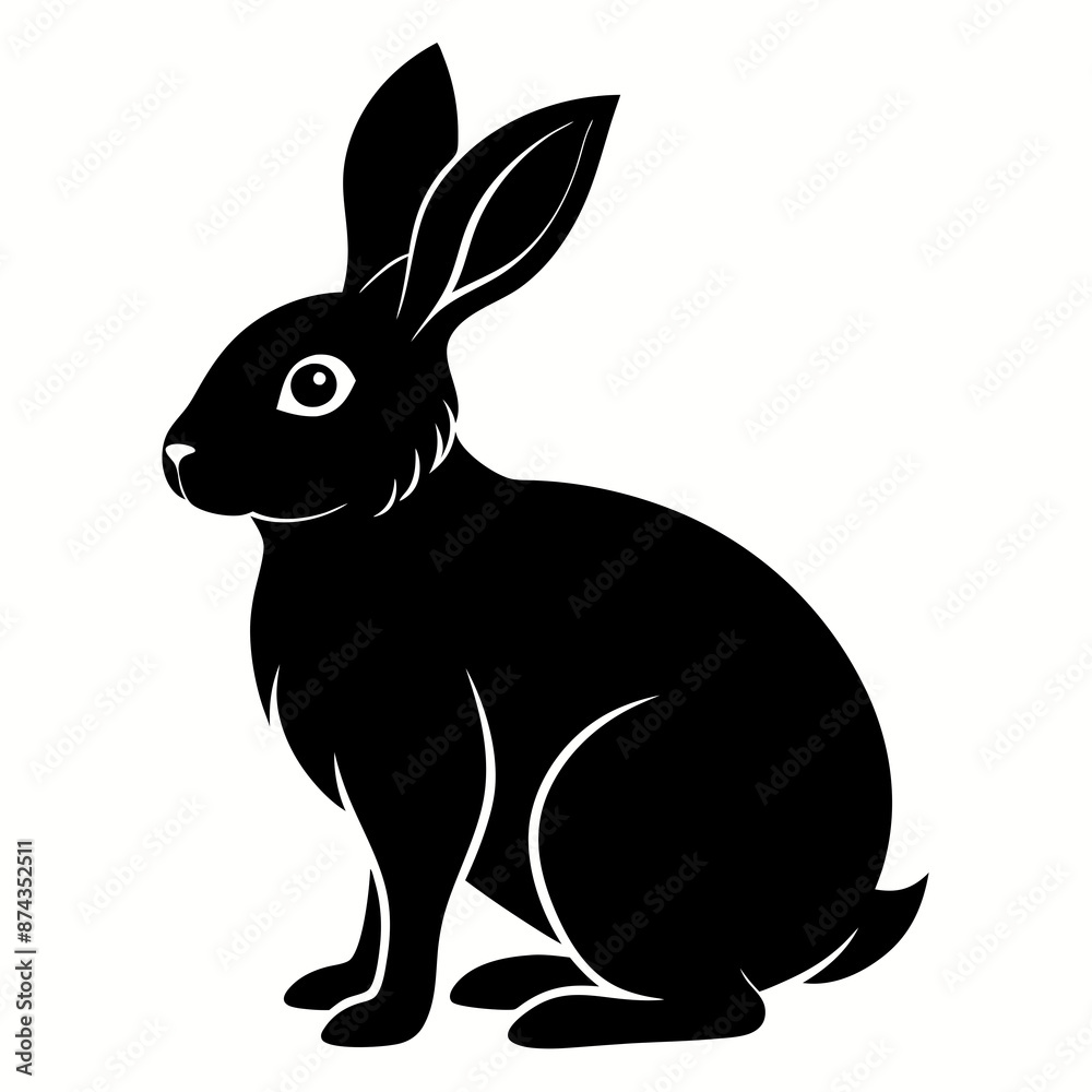 Obraz premium Rabbit vector illustration, bunny isolated on white, rabbit silhouette, bunny vector art