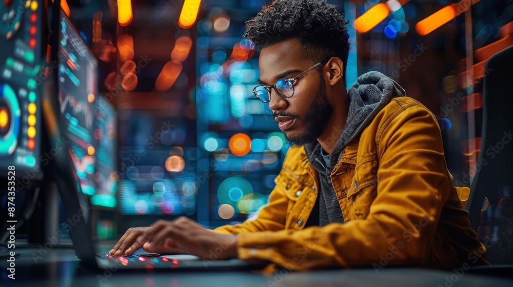 Man With Dreadlocks Working on Laptop in Coffee Shop Man With Dreadlocks Working on Laptop in Coffee Shop