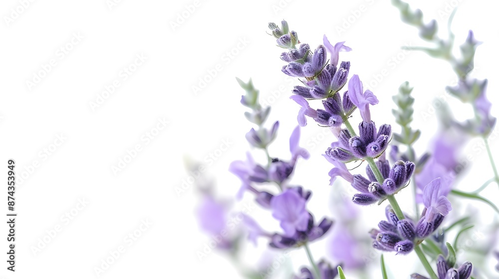 Delicate Purple Lavender Flowers in Blooming Sprig with Lush Foliage Delicate Purple Lavender Flowers in Blooming Sprig with Lush Foliage