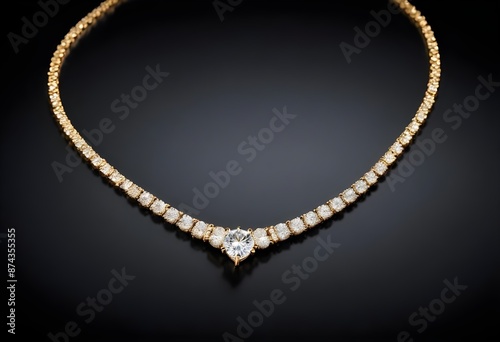 Dramatic high-contrast photograph highlighting the brilliant sparkle and shine of a stunning diamond and gold necklace, presented on a dark, velvety surface. mockup