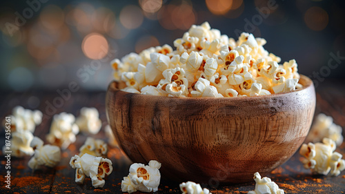 Sweet popcorn in a wooden cup