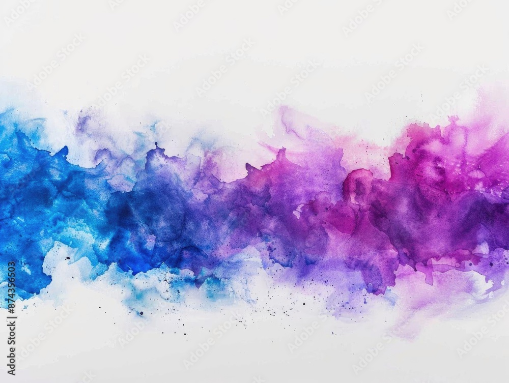 Fototapeta premium Abstract watercolor background with blue and purple paint splatters.