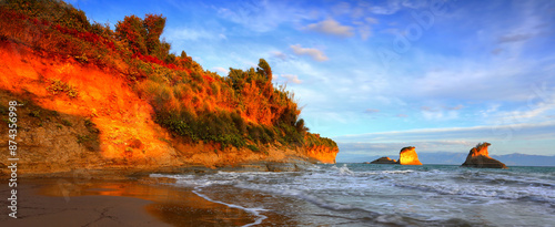 amazing sunset nature scene, Europe, Greece, Sidari resort, rocky coast near famous Canal Damour (Canal of love) photo