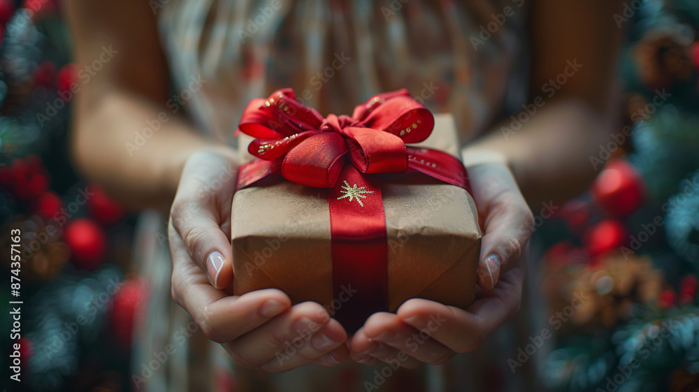 Close-up of hands holding a simple and heartfelt Christmas gift Close-up of hands holding a simple and heartfelt Christmas gift