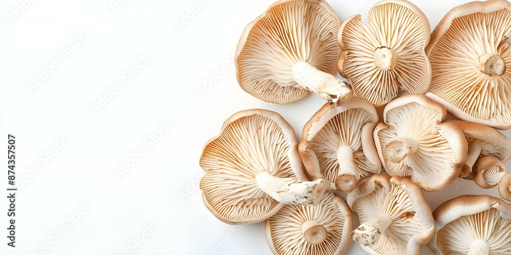 Flat lay of wood ear mushrooms on white background for design. Concept Food Styling, Flat Lay Photography, Wood Ear Mushrooms, White Background, Design Inspiration Flat lay of wood ear mushrooms on white background for design. Concept Food Styling, Flat Lay Photography, Wood Ear Mushrooms, White Background, Design Inspiration