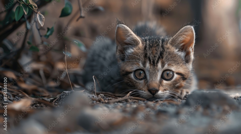 Charming Little Kitten on the Ground with Aesthetic Appeal Charming Little Kitten on the Ground with Aesthetic Appeal