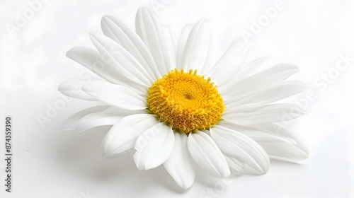 Simple White Daisy Flower with Yellow Center Blooming in Nature © pkproject