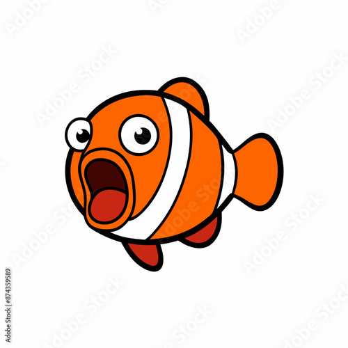 Clownfish cartoon fish screams icon vector art illustration design.