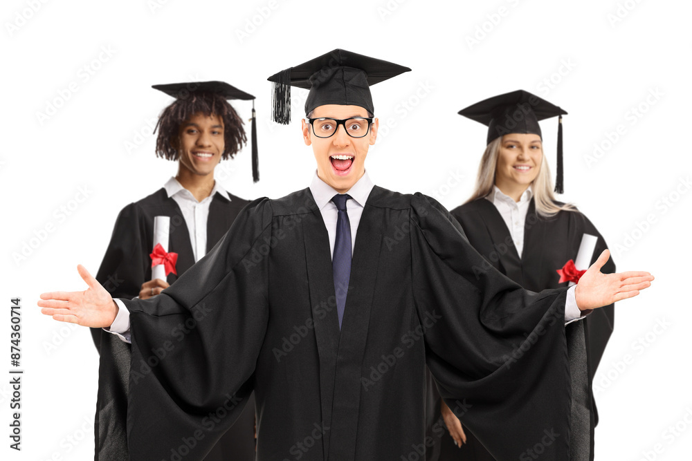 Group of happy graduate students in gowns Group of happy graduate students in gowns