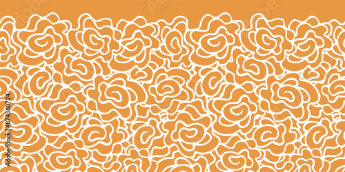 Vector orange honeymoon adventure abstract squigly lines floral horizontal border pattern. Suitable for invitation cards and posters. photo