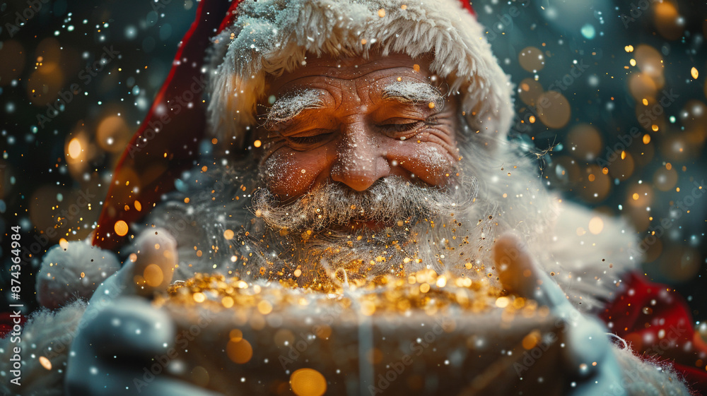 Magical Santa Claus, holiday, gifts, close-up Christmas concept Magical Santa Claus, holiday, gifts, close-up Christmas concept