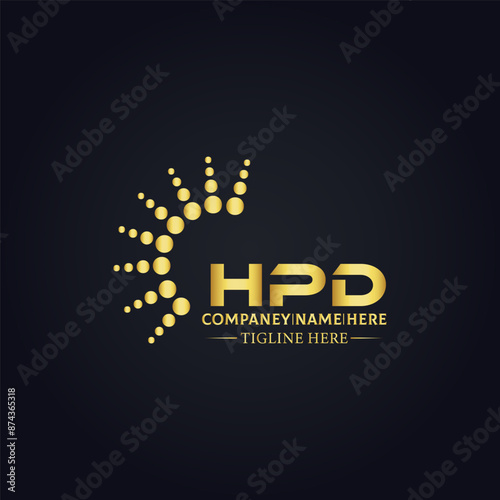 HPD logo. H P D design. White HPD letter. HPD, H P D letter logo design. H P D letter logo design in GOLD, GOLDEN LOGO, THREE, style. letter logo set in one artboard. H P D letter logo vector design.	 photo