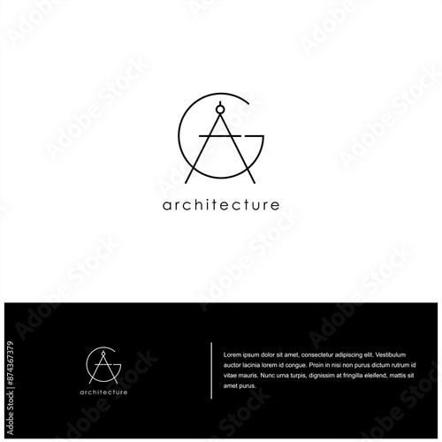 modern architect logo, initial GA or AG with pencil compass vector