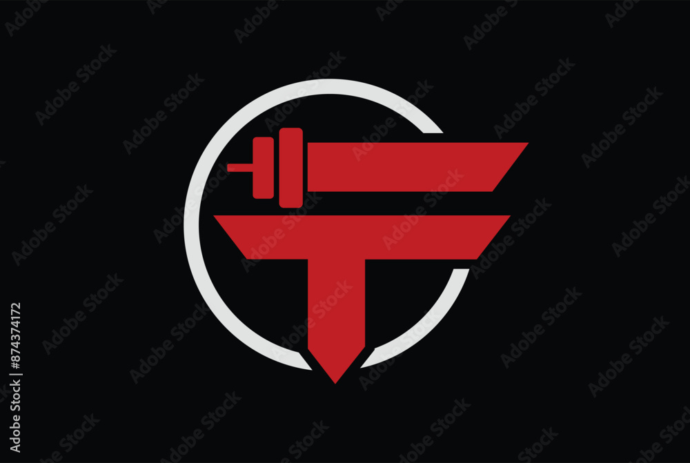Obraz premium Letter F, T, FT OR TF Logo With barbell. Fitness Gym logo. fitness vector logo design for gym and fitness 