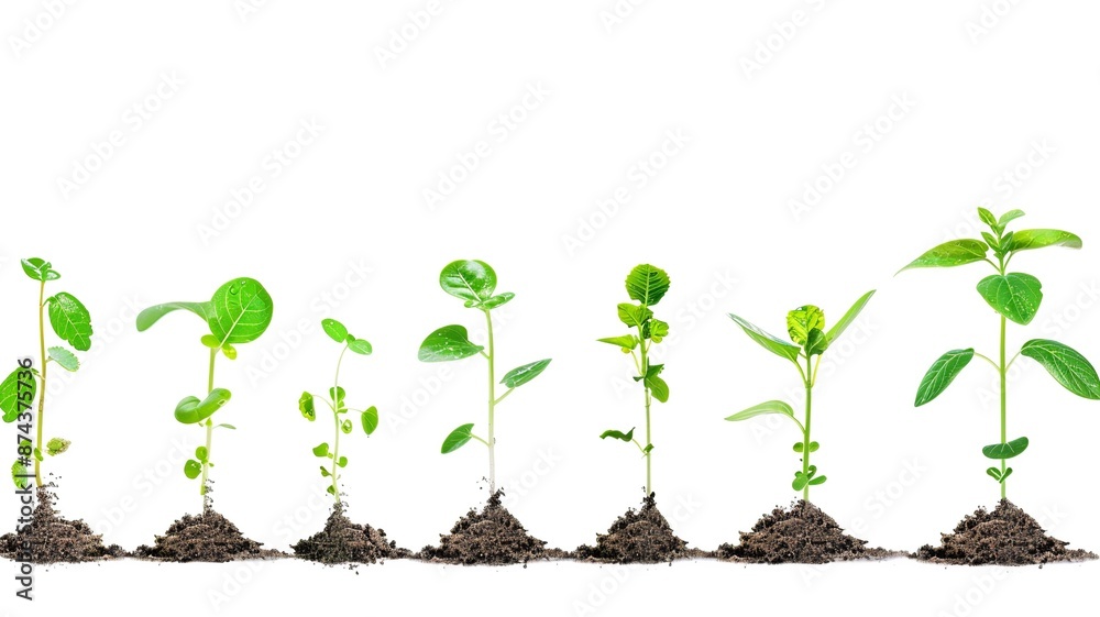 Embark on a visual narrative depicting the development of a young plant sprout through various growth stages, symbolizing resilience and renewal. Each of the eight images captures a distinct phase Embark on a visual narrative depicting the development of a young plant sprout through various growth stages, symbolizing resilience and renewal. Each of the eight images captures a distinct phase