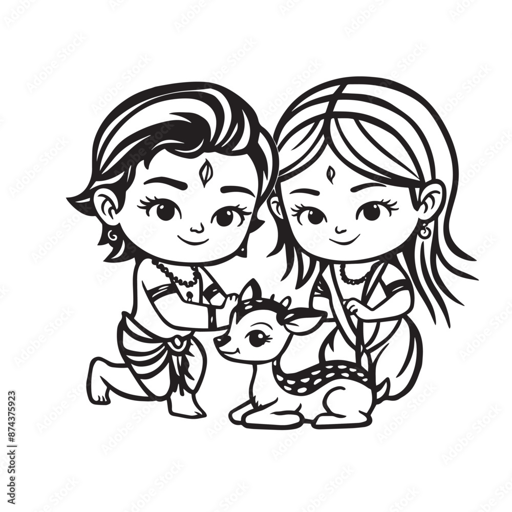 Krishna and Radha playing deer.